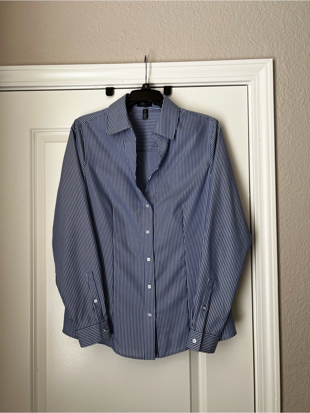 Jones New York Blue and White Striped Button-Down Shirt